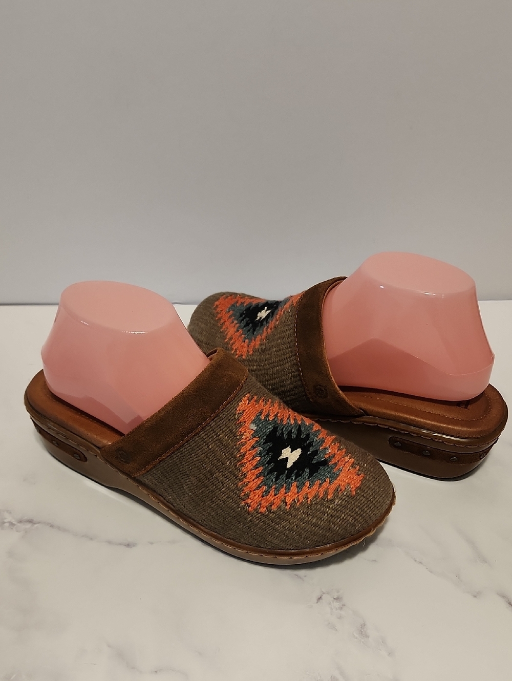 Born Handcrafted Footwear Brown Woven Slip-On Clogs with Orange Accent